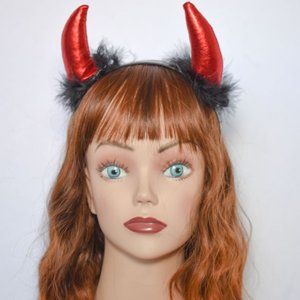Fuzzy Red Devil Horns Halloween Unisex Headband